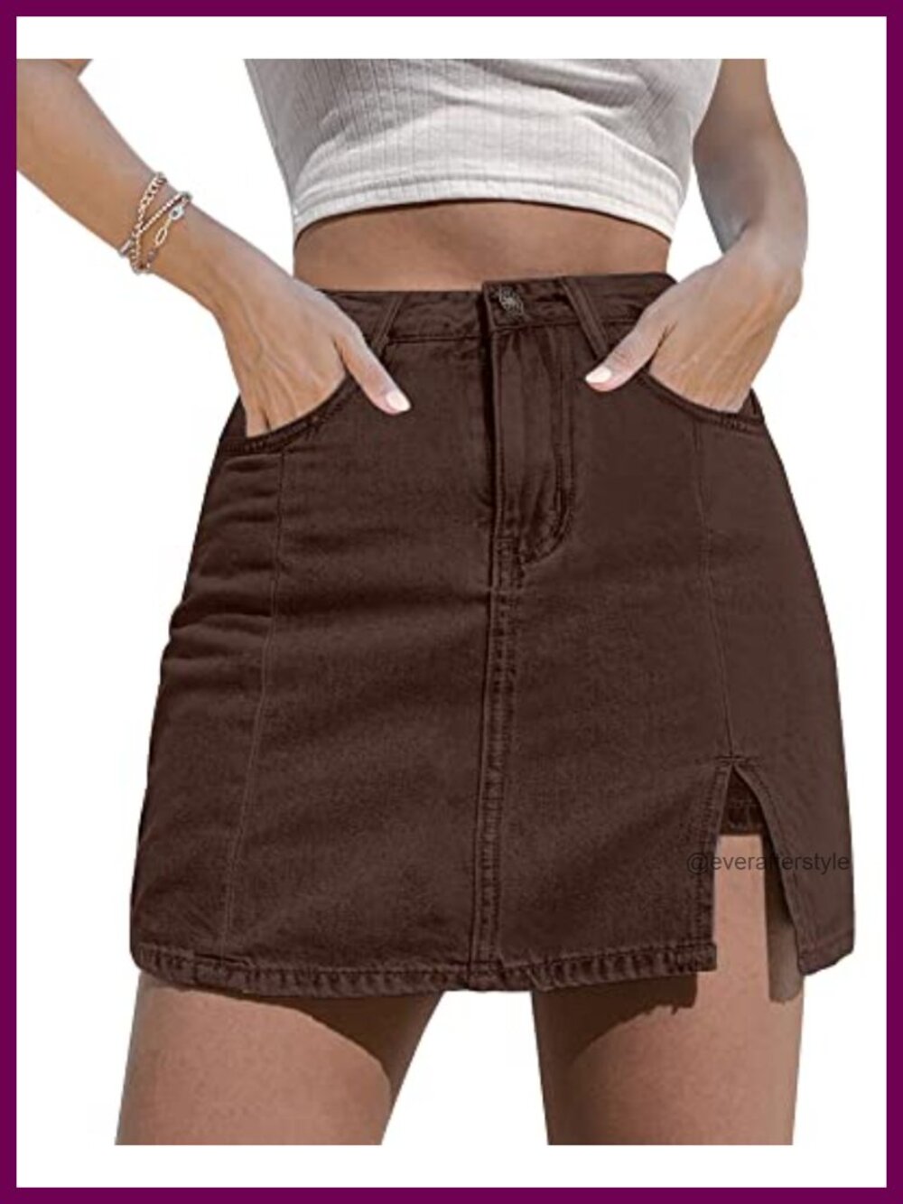 High Waisted Stretchy Denim Jean Skort Side Slit Built-in Shorts